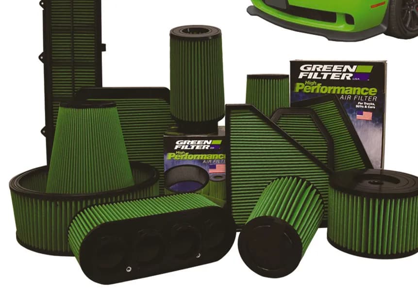 Green Filter panel, cone and round air filters