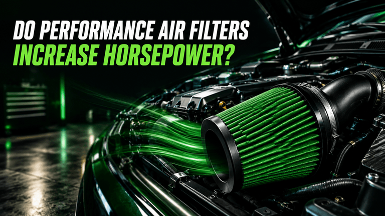 High-flow performance air filter installed in a vehicle engine intake system